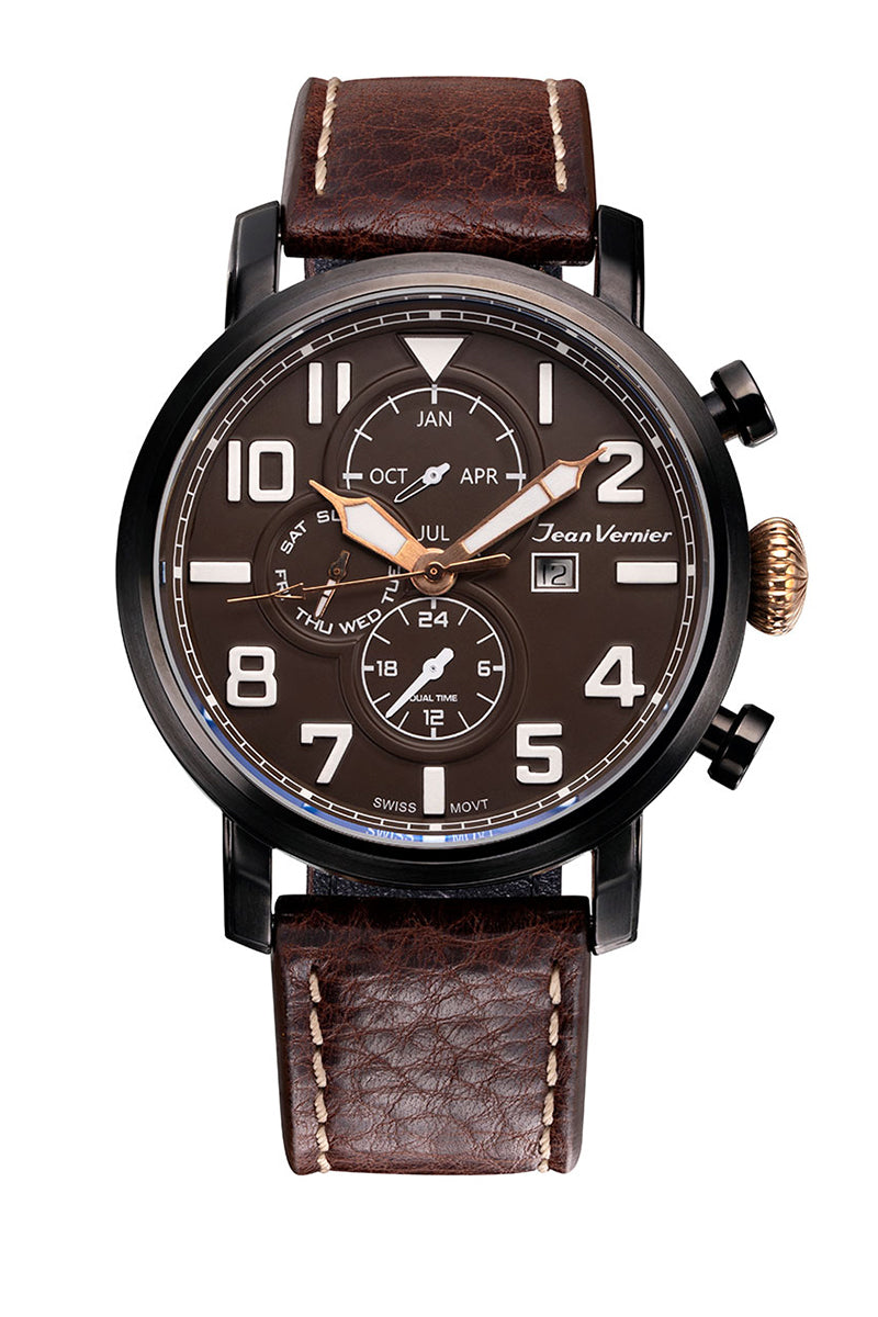 Relógio de Pulso Jean Vernier Pulseira Couro Marrom JV11531
