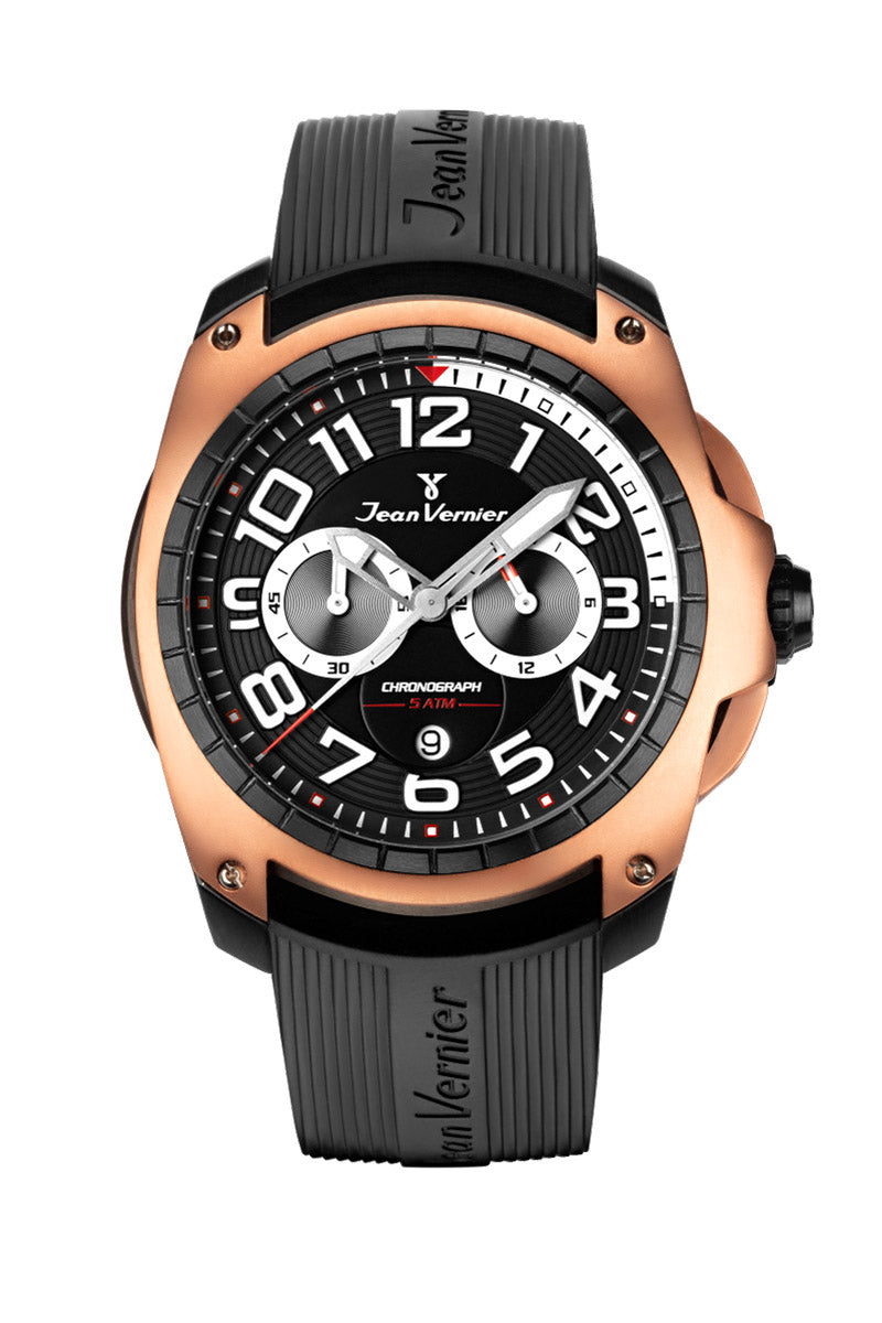 Relógio Jean Vernier  Pulseira Silicone Preto Cronógrafo Masculino JV00099S