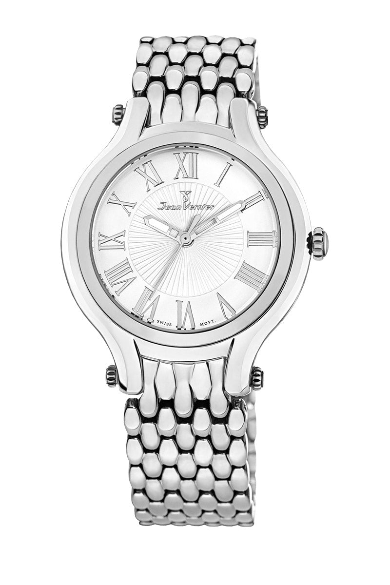 Relógio Jean Vernier Aço 316L Prateado Movimento Suíço Fecho Duplo JV01019
