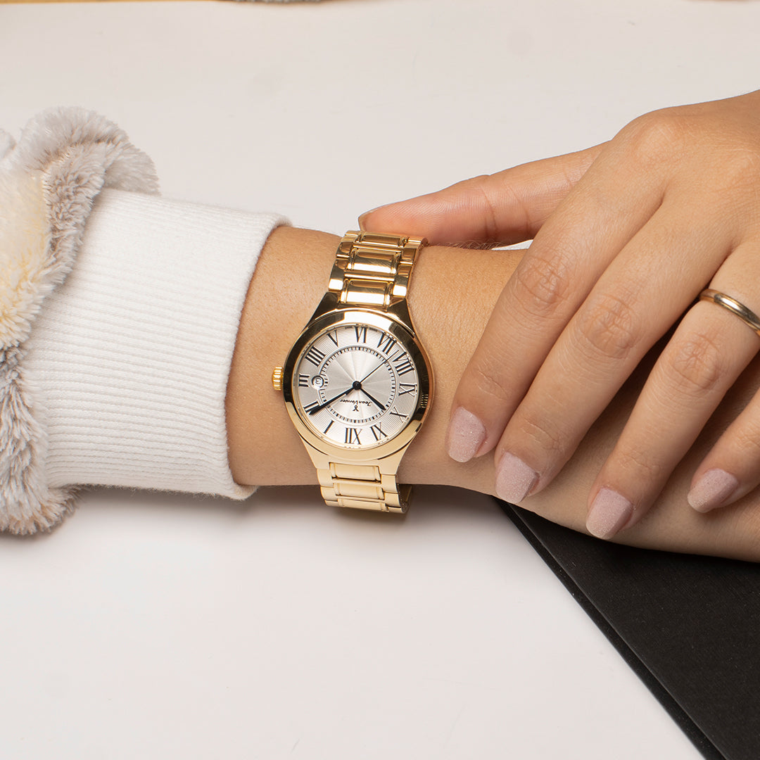 Relógio Jean Vernier Aço Dourado Feminino Calendário Movimento Suíço JV01160 - Imagem 2