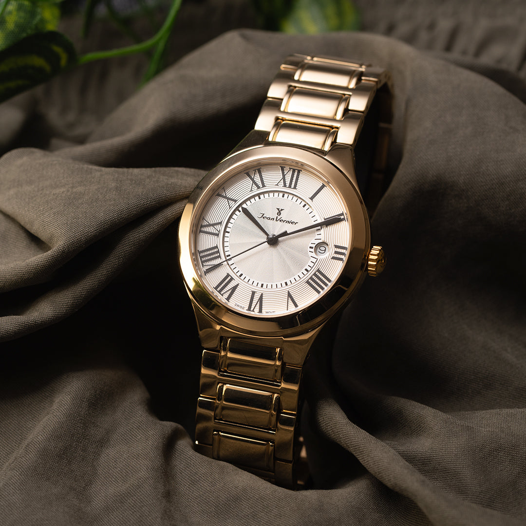 Relógio Jean Vernier Aço Dourado Feminino Calendário Movimento Suíço JV01160 - Imagem 3