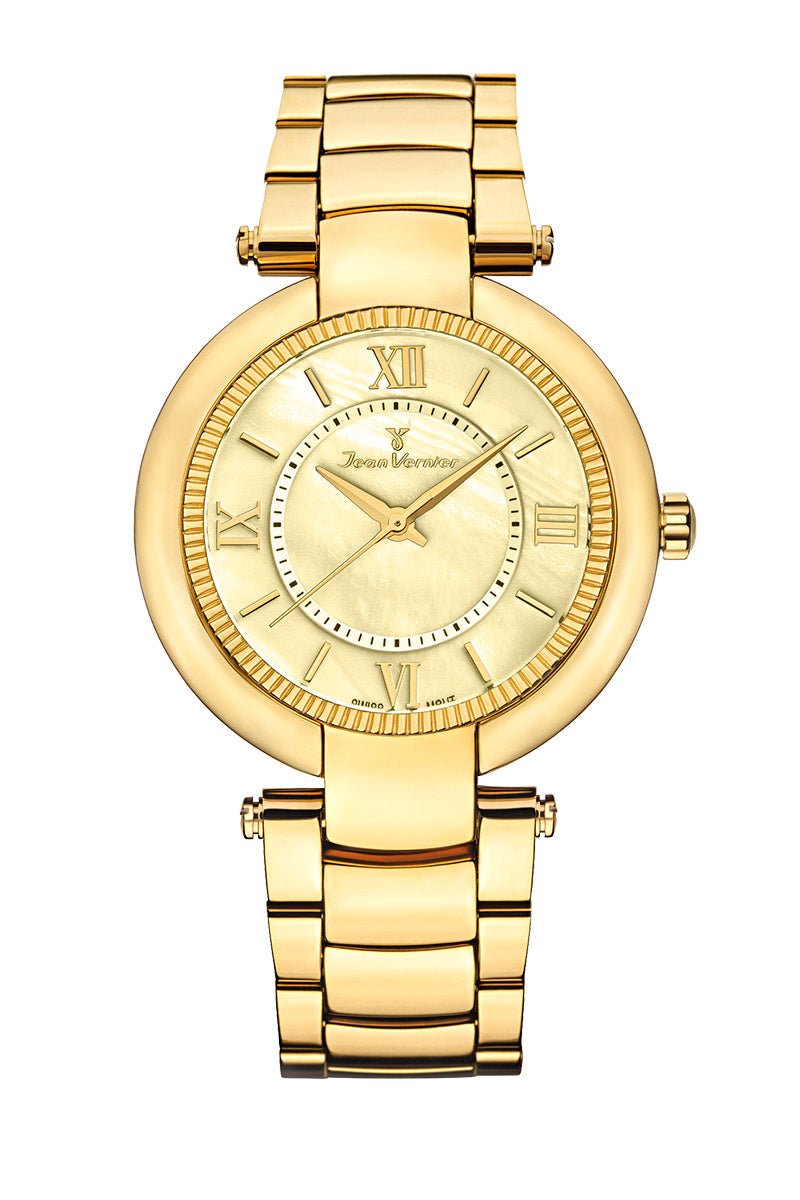 Relógio Jean Vernier Aço Dourado Feminino Movimento Suíço  JV01143