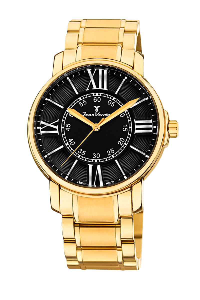 Relógio Jean Vernier Aço Dourado Masculino Fecho Duplo  Movimento Suíço  JV01157