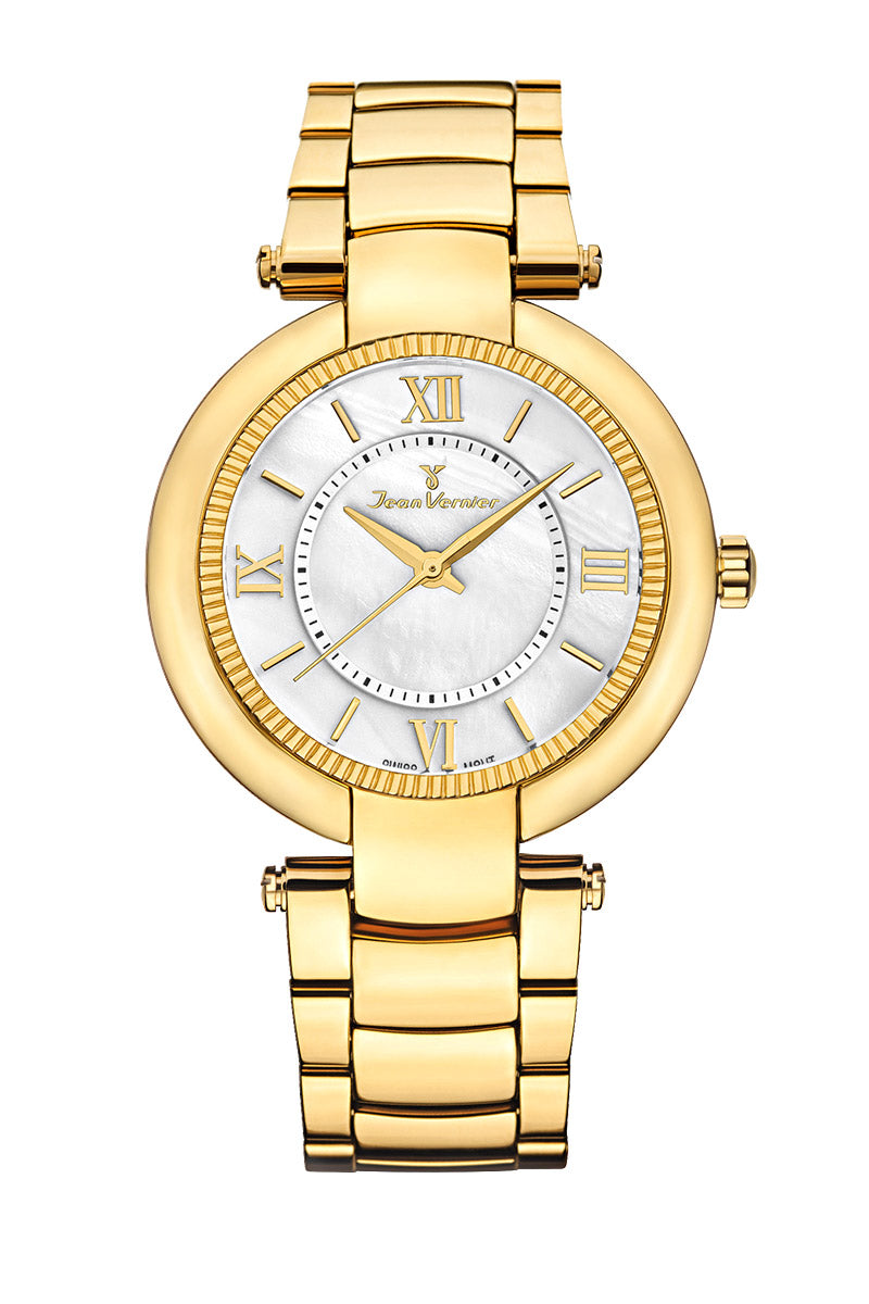 Relógio Jean Vernier Aço Dourado Mostrador Madrepérola Feminno JV01144