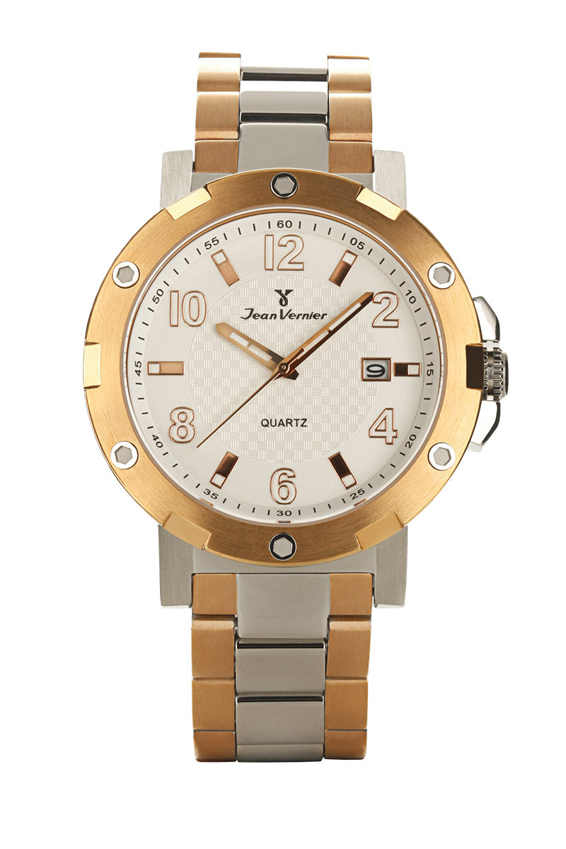 Relógio Jean Vernier Aço Inoxidável Bicolor Calendário 10 ATM JV08809
