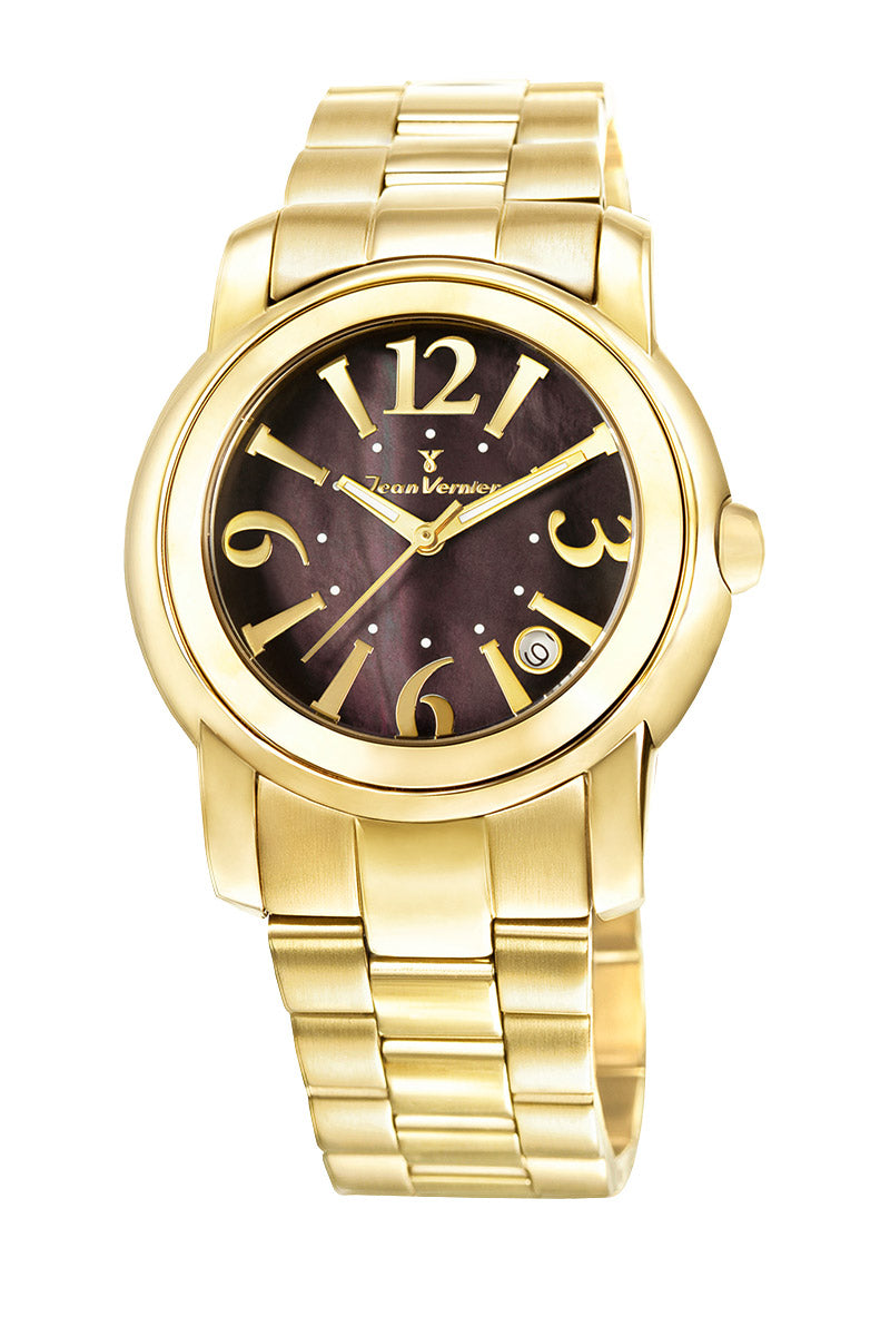 Relógio Jean Vernier Aço Inoxidável Dourado Feminino Movimento Suíço JV01008