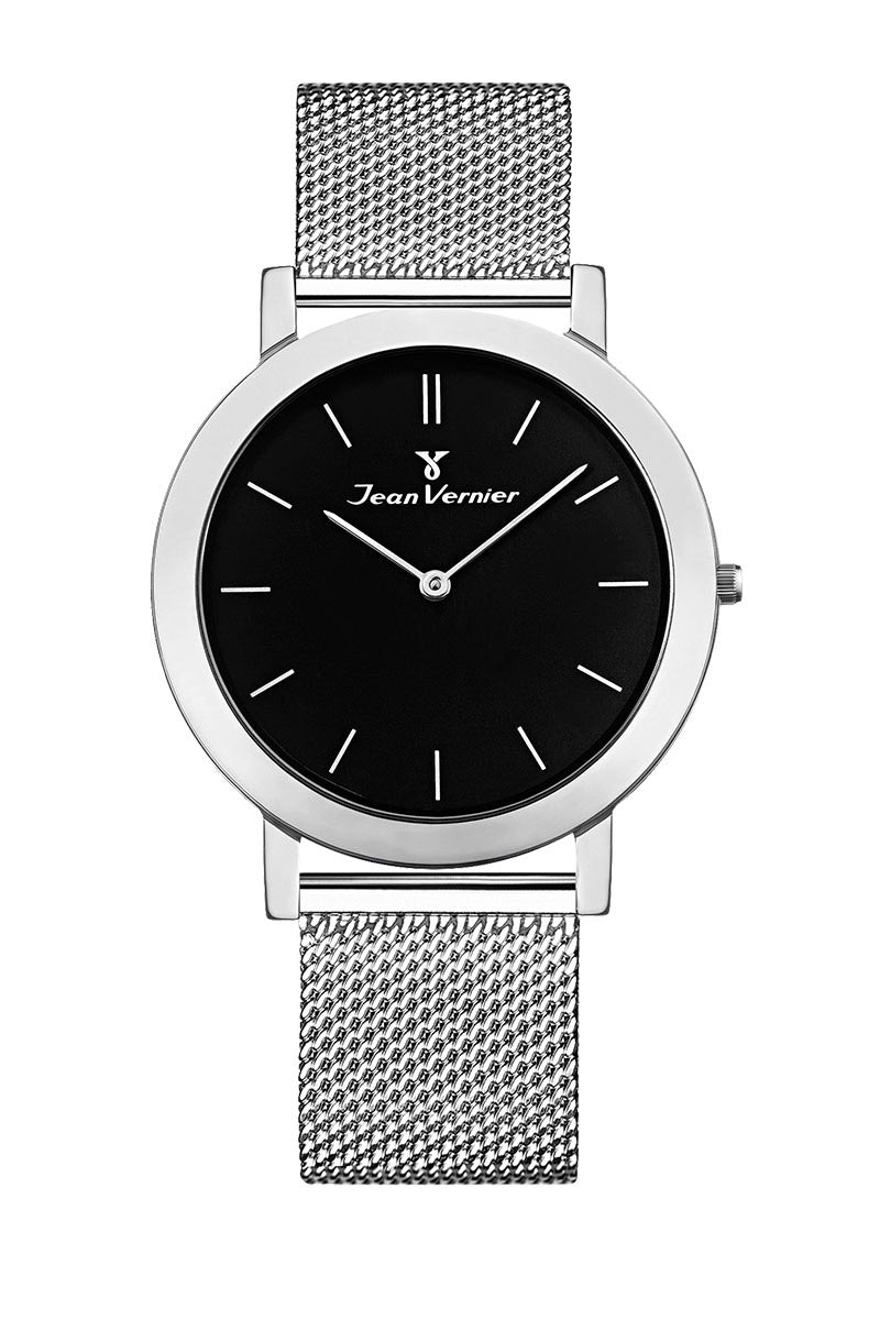 Relógio Jean Vernier Aço Inoxidável Mostrador Preto Caixa Slim JV00046A