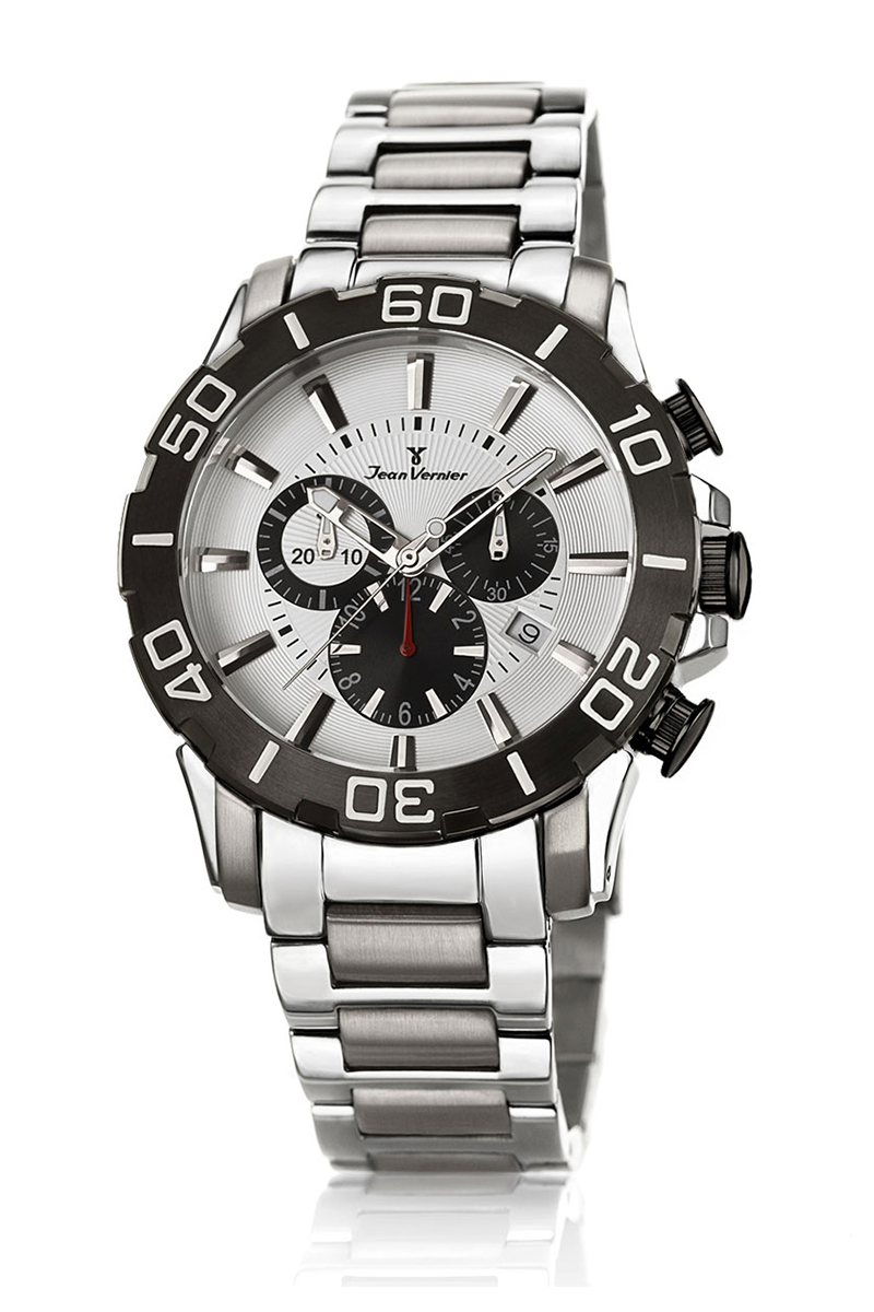 Relógio Jean Vernier Aço Prateado Cronógrafo Masculino 10ATM - JV01138A