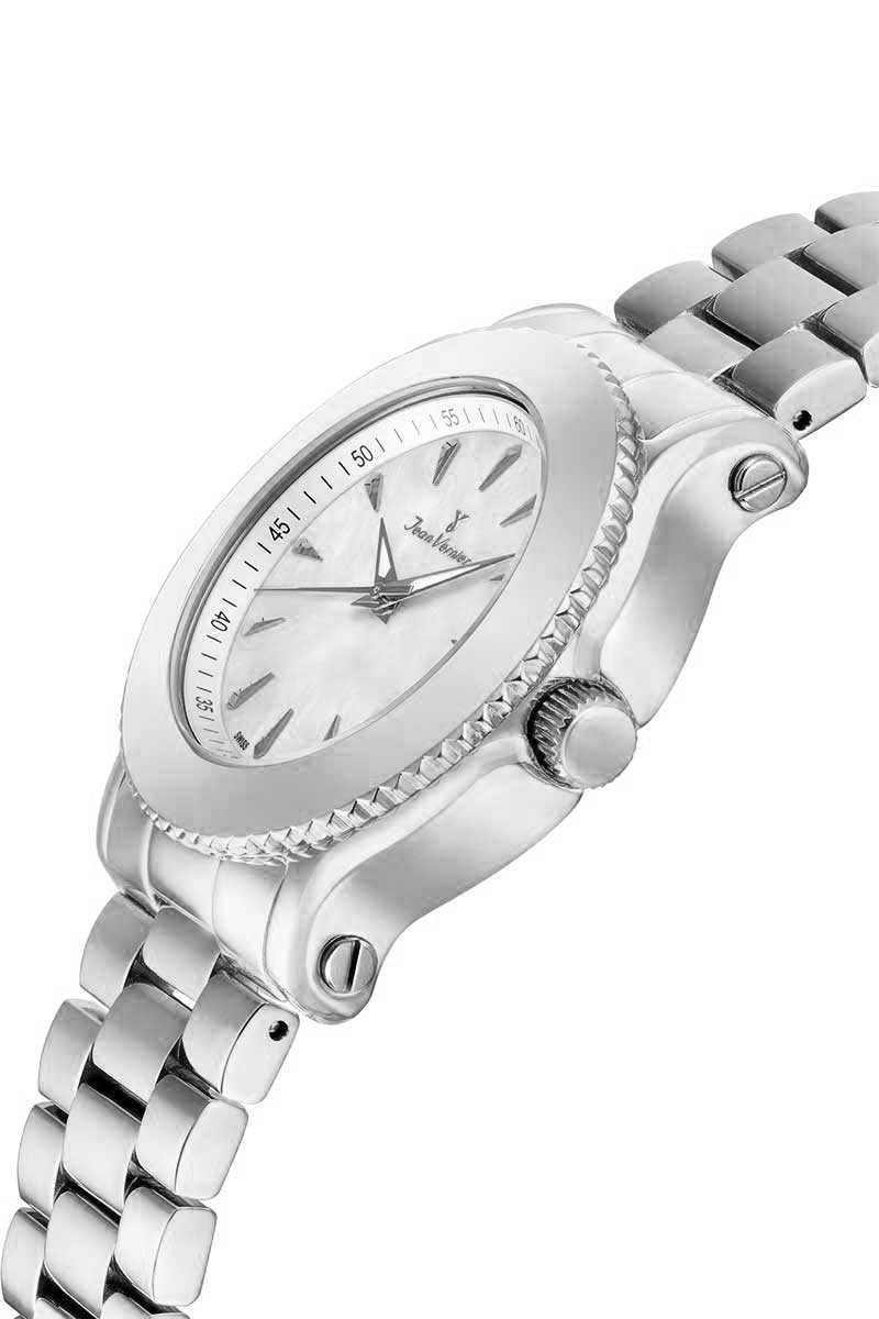 Relógio Jean Vernier Aço Prateado Fecho Duplo Calendário Movimento Suíço JV01022 - Imagem 6