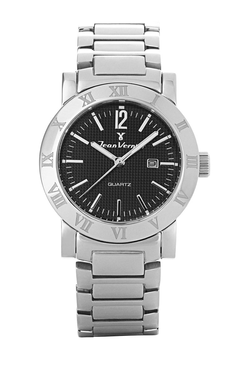 Relógio Jean Vernier Aço Prateado Mostrador Preto Movimento Suíço JV01100