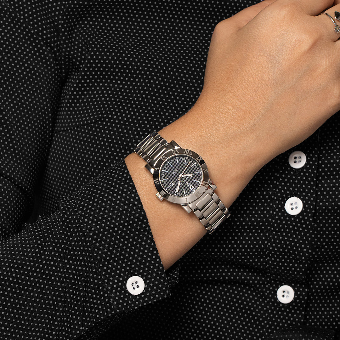 Relógio Jean Vernier Aço Prateado Mostrador Preto Movimento Suíço JV01100 - Imagem 2