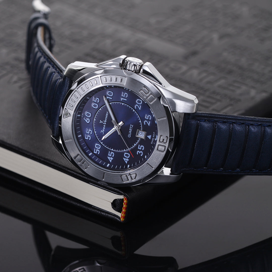 Relógio Jean Vernier Azul Calendário Movimento Suíço JV61211A - Imagem 2