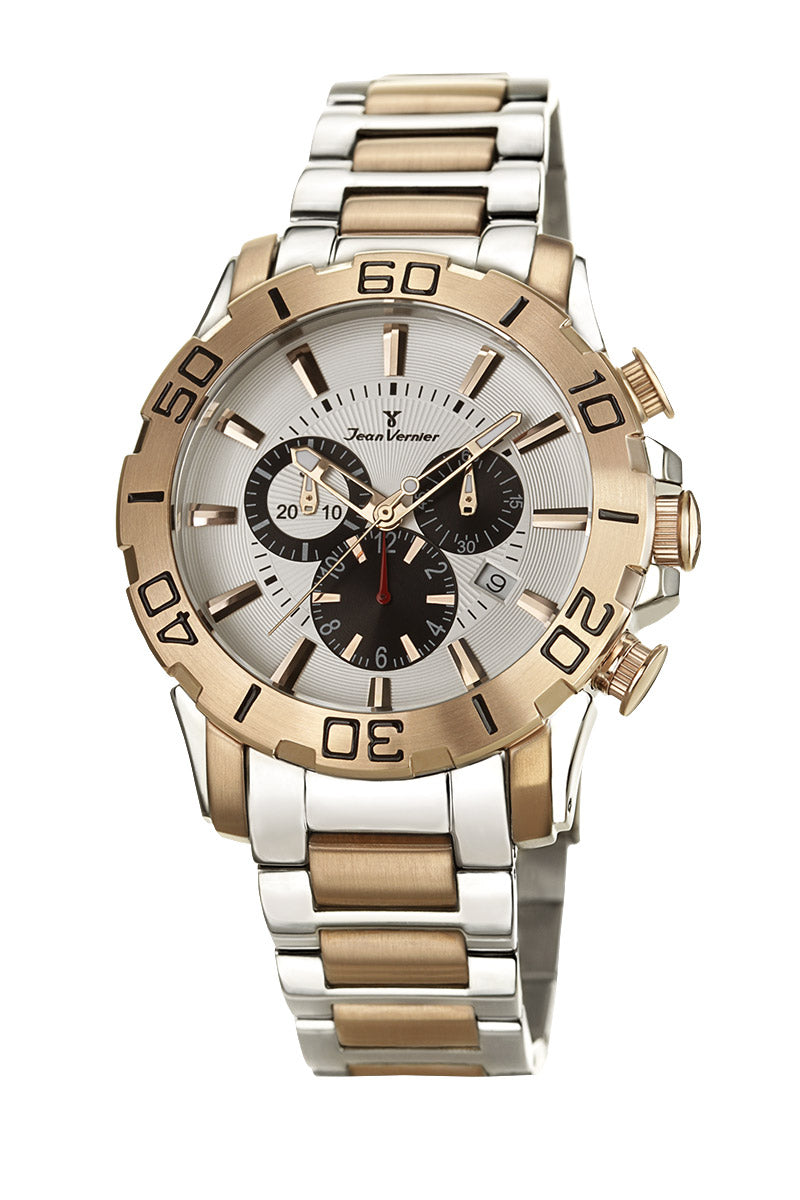 Relógio Jean Vernier Bicolor Calendário Cronógrafo Suíço JV01137