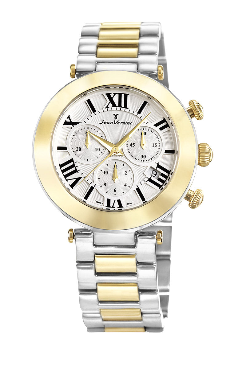 Relógio Jean Vernier Bicolor Cronógrafo Movimento Suíço JV06851
