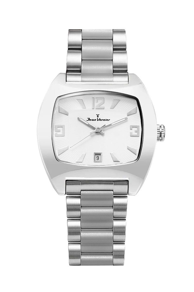 Relógio Jean Vernier Branco Pulseira Aço JV03435B-15