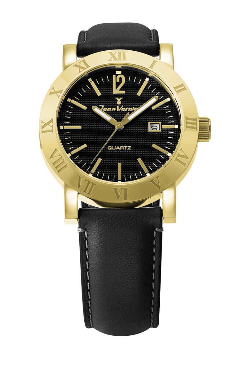 Relógio Jean Vernier Caixa Aço Dourado Calendário Masculino 10ATM -JV00230P