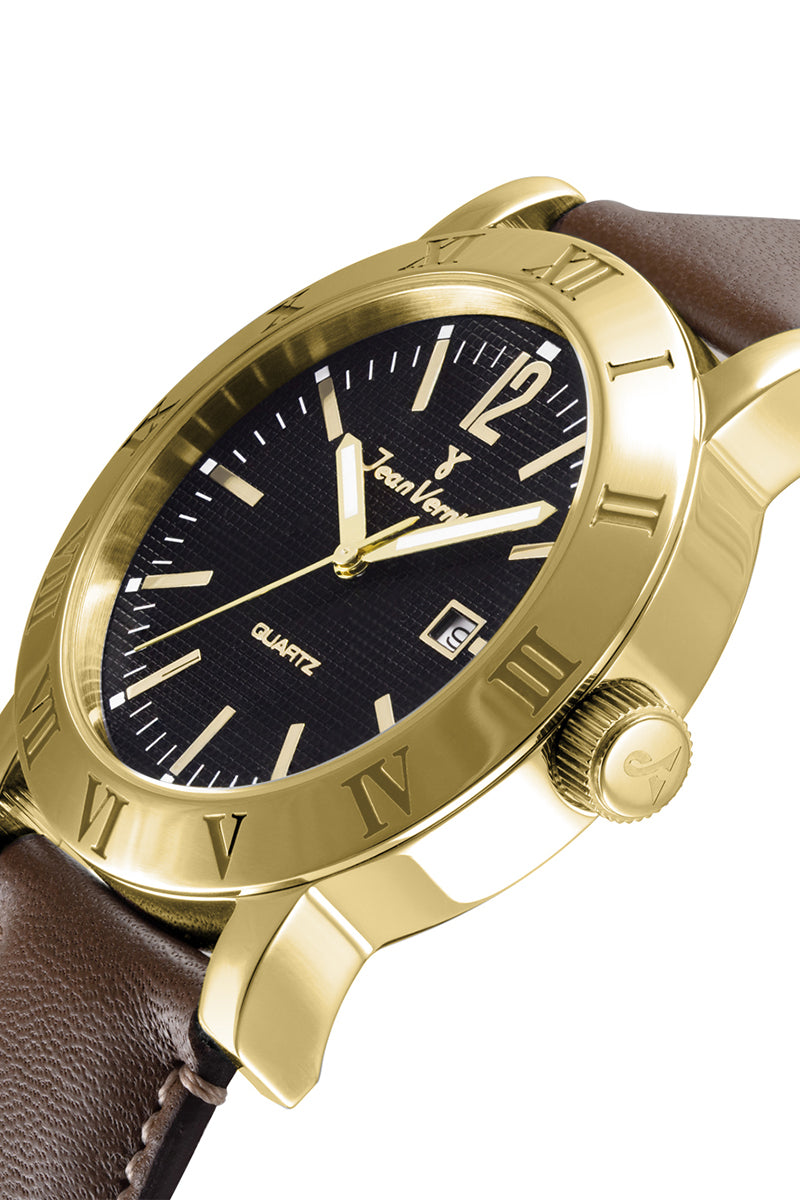 Relógio Jean Vernier Caixa Aço Dourado Pulseira Couro Marrom JV00230M - Imagem 2