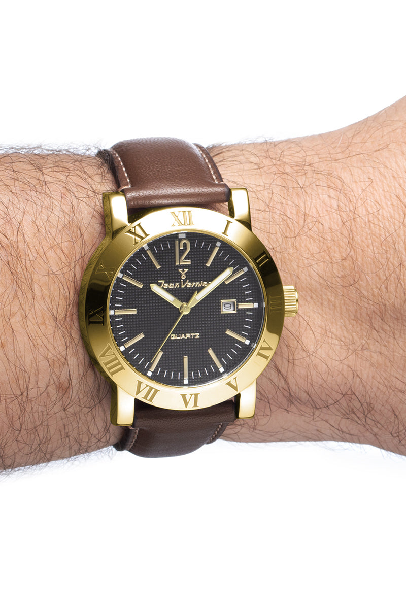 Relógio Jean Vernier Caixa Aço Dourado Pulseira Couro Marrom JV00230M - Imagem 3