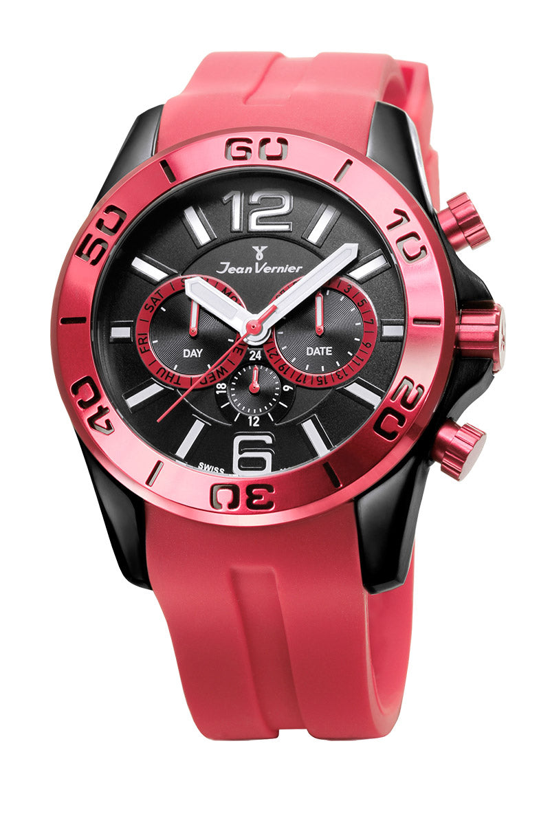 Relógio Jean Vernier Caixa Aço Preto Pulseira Silicone Movimento Suíço JV06341