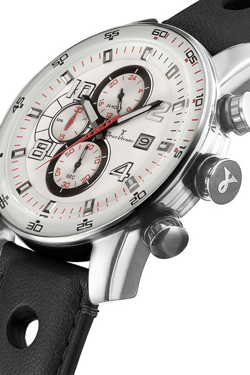 Relógio Jean Vernier Caixa Aço Pulseira Couro Cronógrafo 10ATM Masculino  JV005257 - Imagem 2