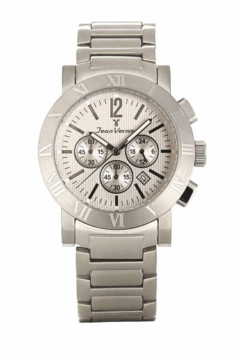 Relógio Jean Vernier Caixa e Pulseira Aço Inoxidável Cronógrafo 10ATM - JV00251
