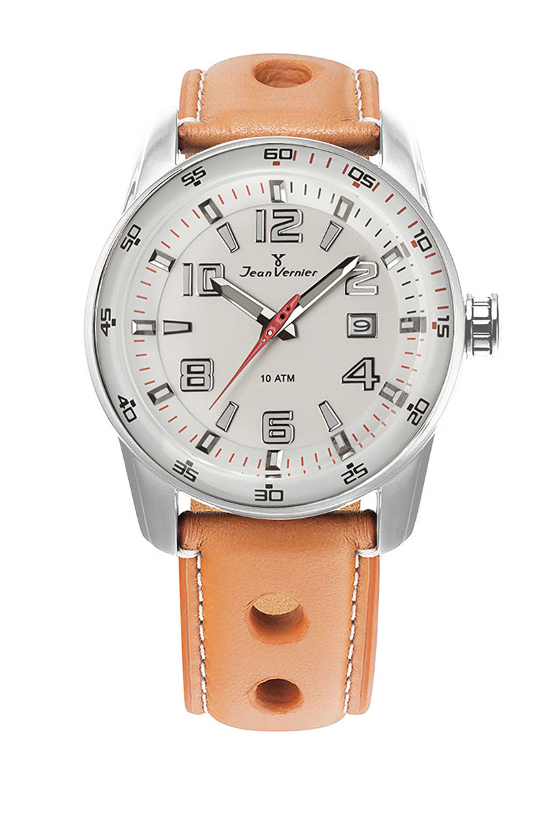 Relógio Jean Vernier Caixa Pulseira Couro Marrom Havana Calendário JV005185