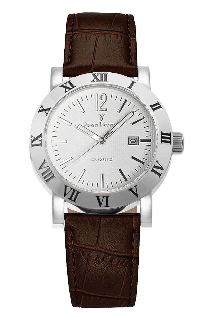 Relógio Jean Vernier Couro Marrom Calendário JV00252CRM