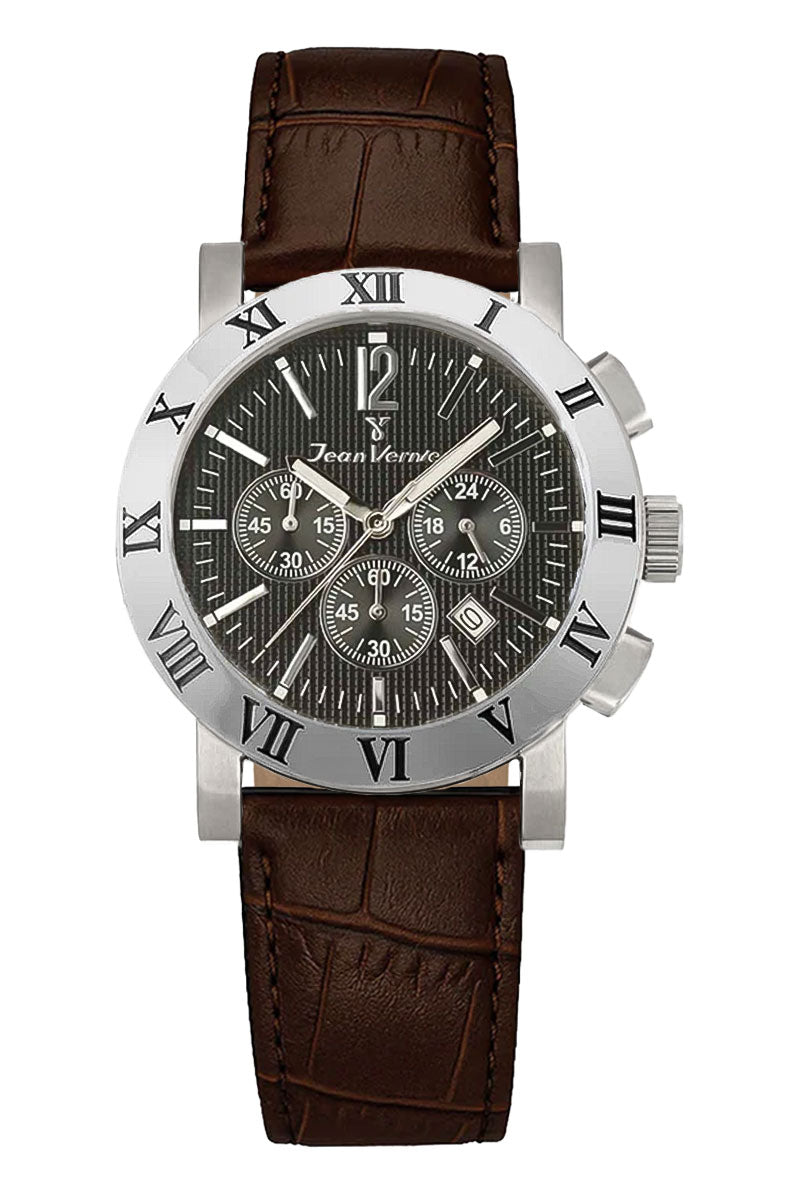 Relógio Jean Vernier Couro Marrom Cronógrafo JV00250CRM