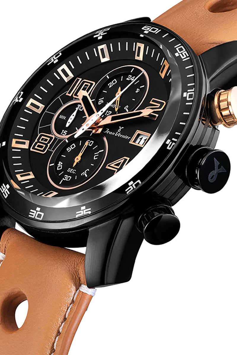 Relógio Jean Vernier Couro Marrom Havana Cronógrafo 10ATM Masculino JV005245 - Imagem 2