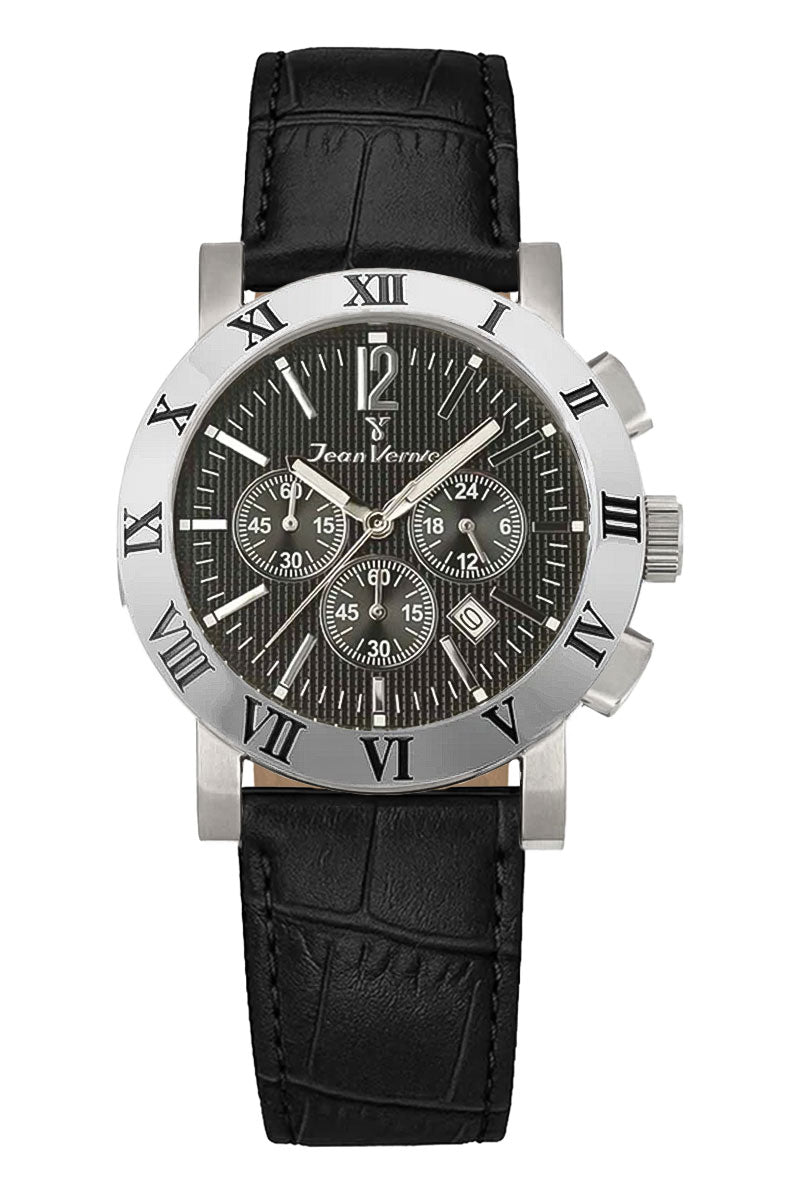 Relógio Jean Vernier Couro Preto Cronógrafo JV00250CRP