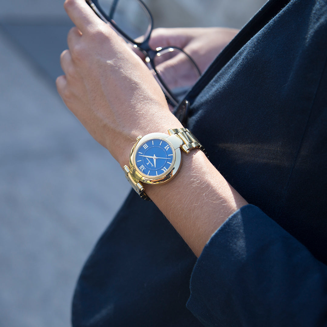 Relógio Jean Vernier Dourado e Azul Feminino Movimento Suíço JV01142 - Imagem 2