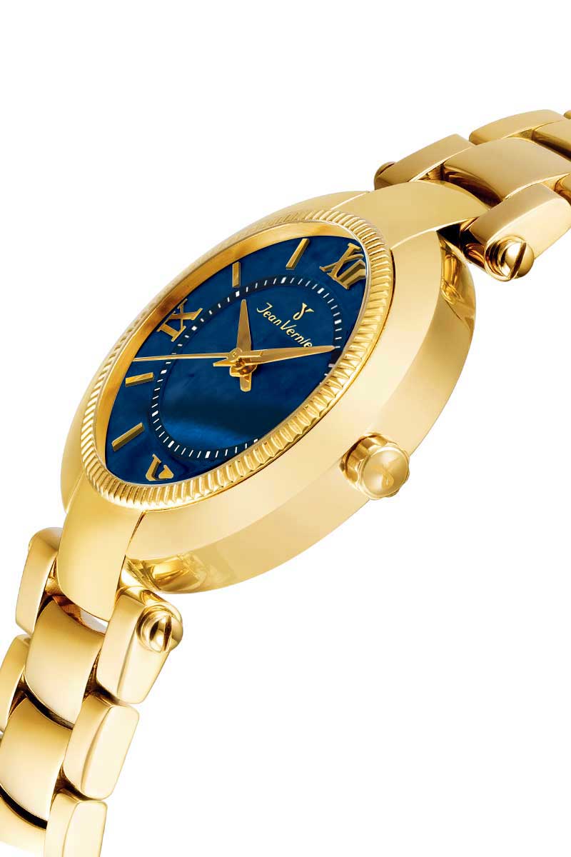 Relógio Jean Vernier Dourado e Azul Feminino Movimento Suíço JV01142 - Imagem 5