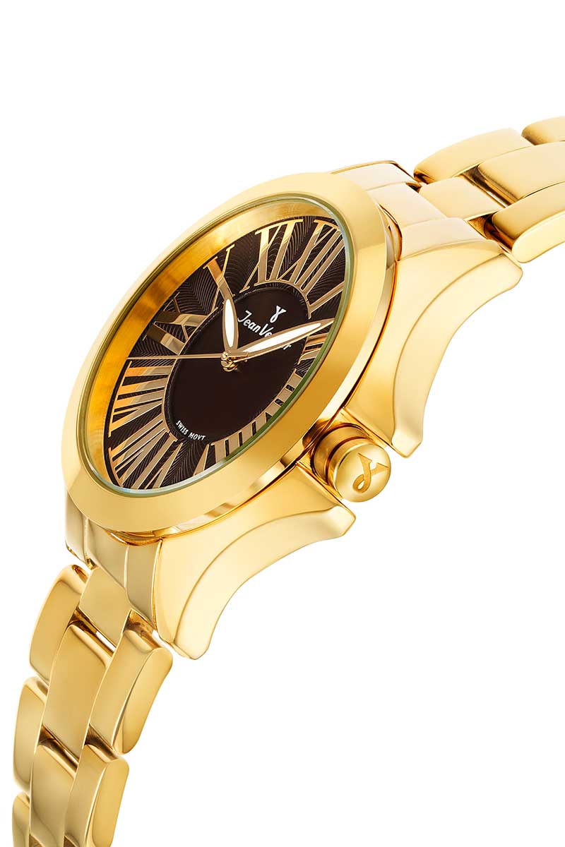 Relógio Jean Vernier Dourado e Marrom Redondo Feminino Movimento Suíço JV01125 - Imagem 2