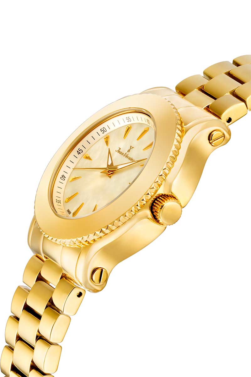 Relógio Jean Vernier Dourado Feminino Calendário Movimento Suíço JV01023 - Imagem 4