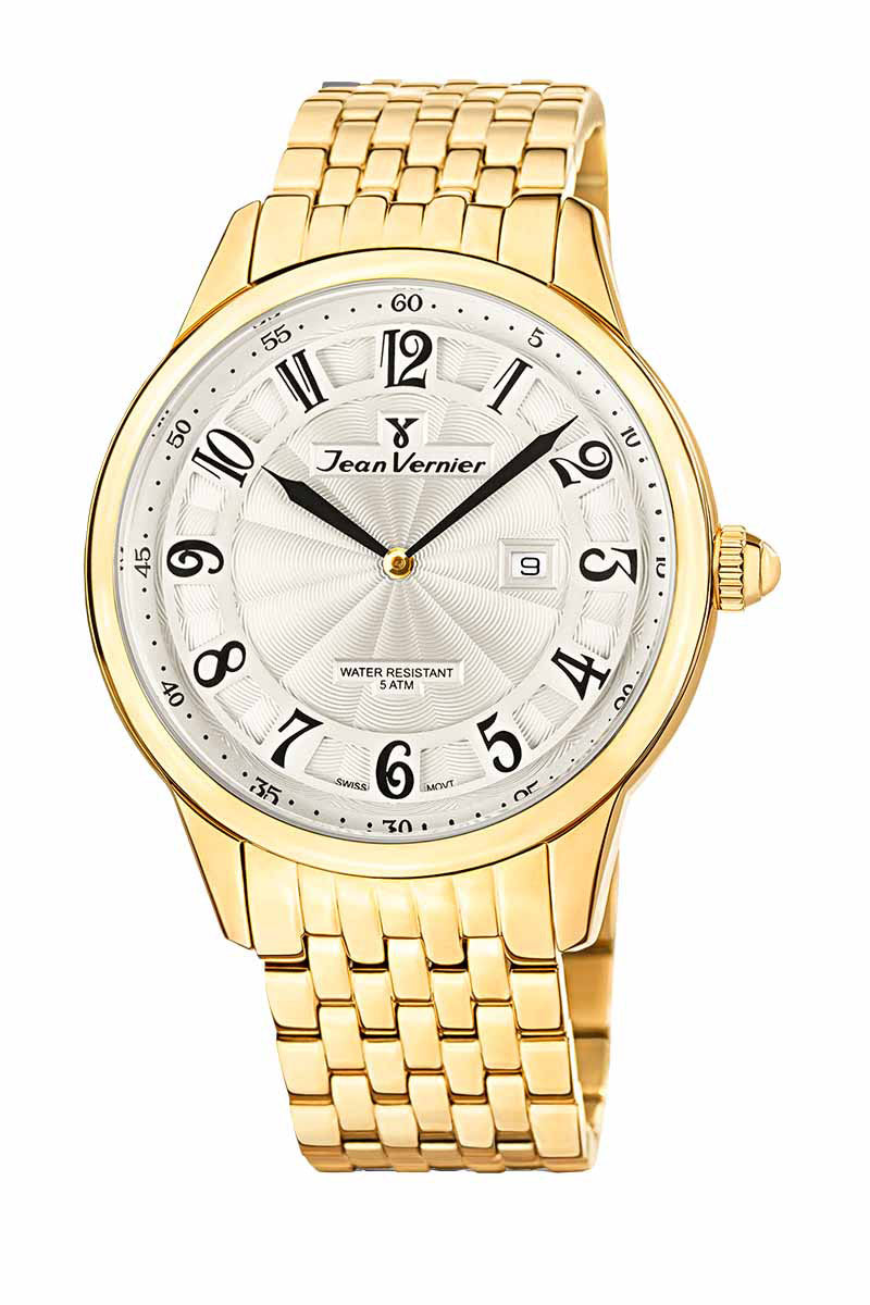Relógio Jean Vernier Dourado Masculino Movimento Suíço Calendário JV01129