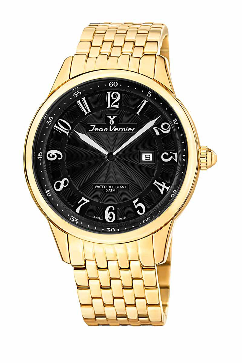 Relógio Jean Vernier Dourado Masculino Movimento Suíço Calendário JV01130