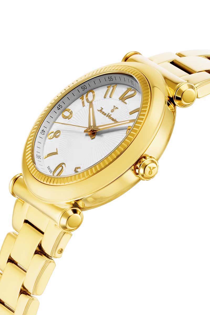 Relógio Jean Vernier Dourado Vidro Cristal Mineral Movimento Suíço JV01146 - Imagem 2