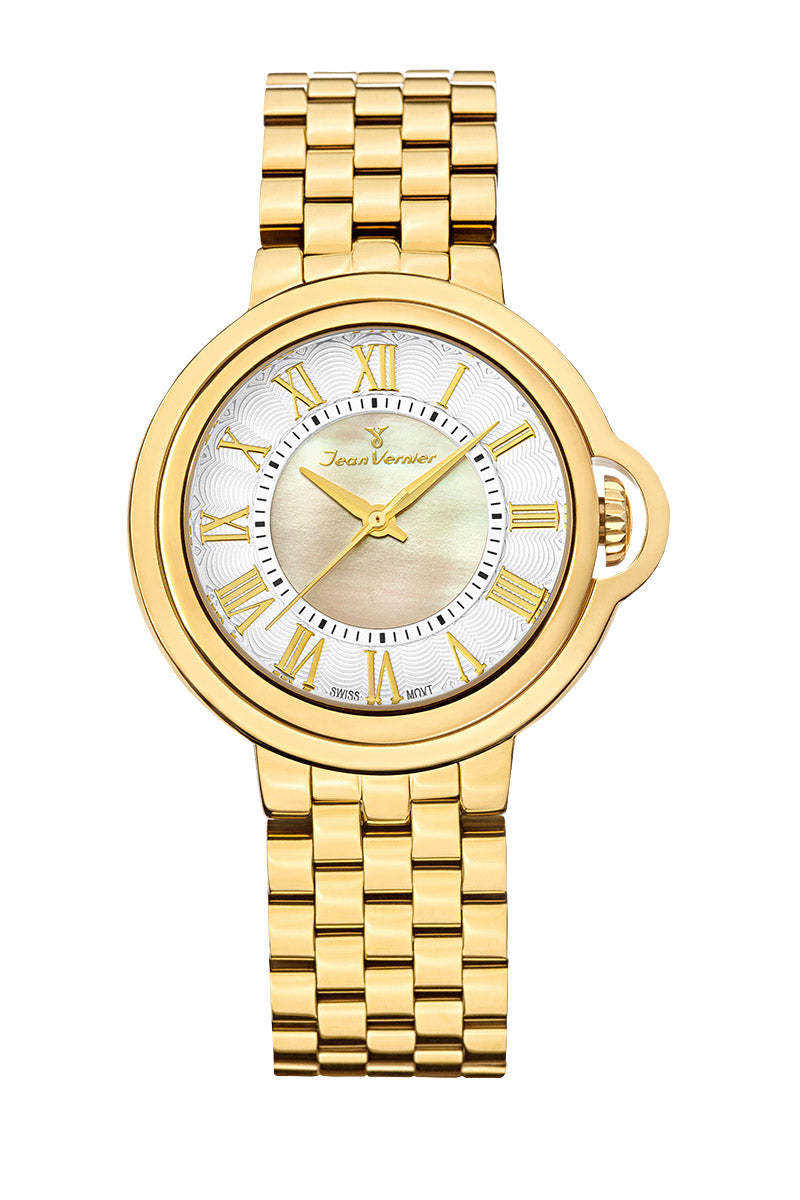 Relógio Jean Vernier Feminino Aço Dourado Mostrador Madrepérola JV01149