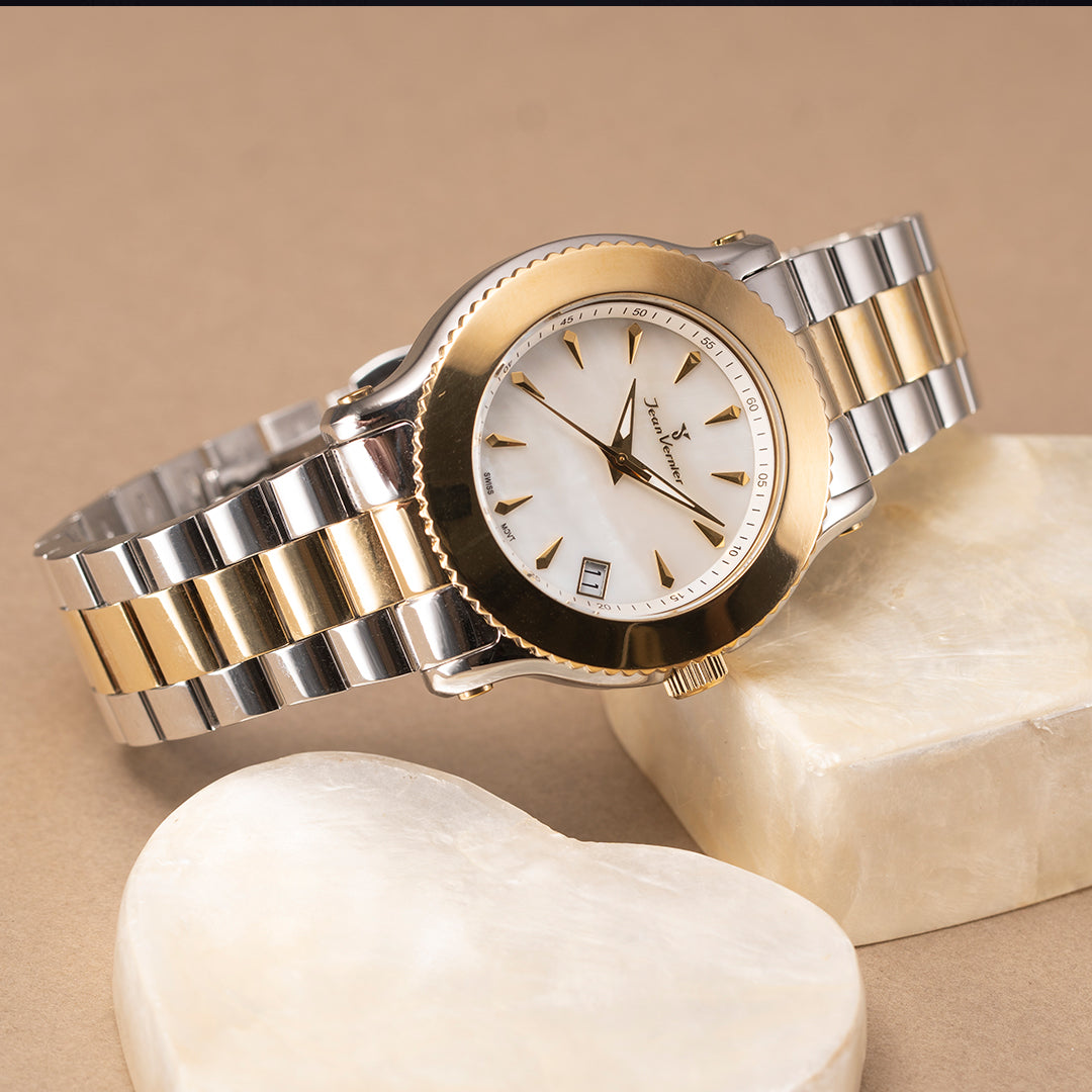 Relógio Jean Vernier Feminino Calendário Bicolor Movimento Suíço JV01024 - Imagem 2