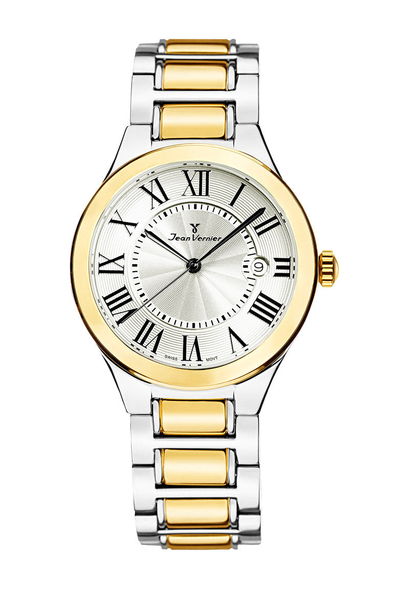 Relógio Jean Vernier Feminino Pulseira Aço Bicolor Movimento Suíço JV01159