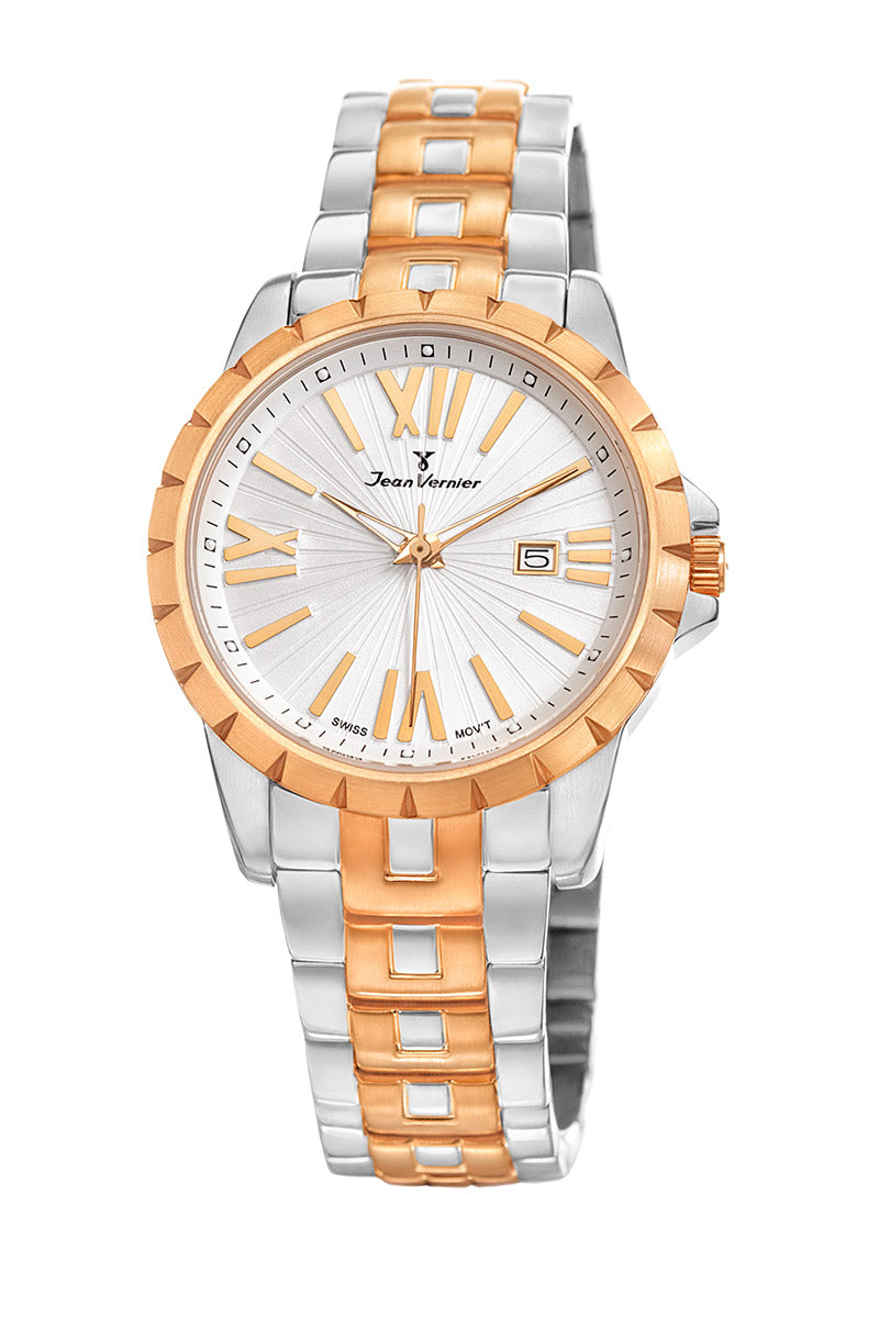 Relógio Jean Vernier Feminino Pulseira Aço Bicolor Movimento Suíço JV01333
