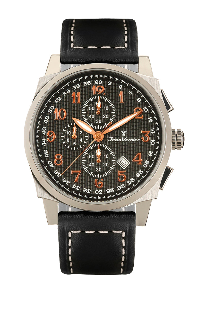 Relógio Jean Vernier Masculino Couro Preto JV07047P