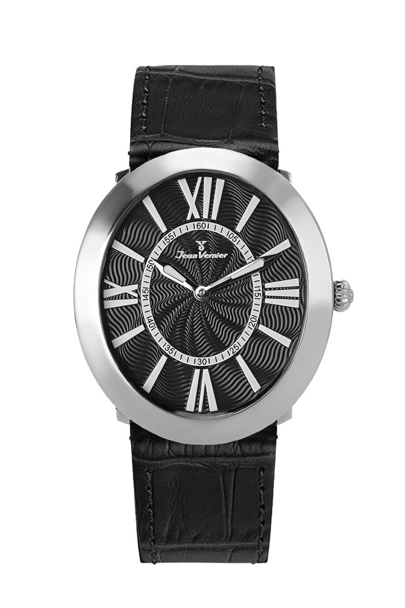 Relógio Jean Vernier Masculino Couro Tipo Croco Preto JV02097CP