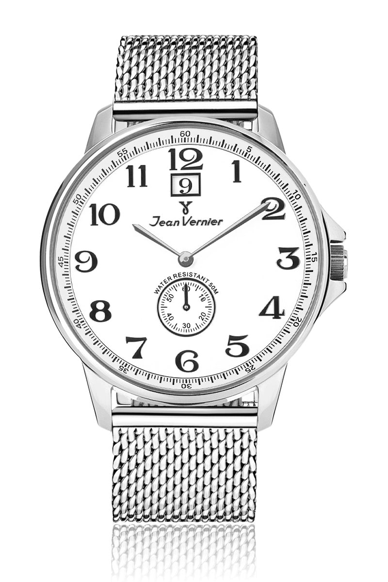 Relógio Jean Vernier Masculino Pulseira Aço Calendário JV00313B-15