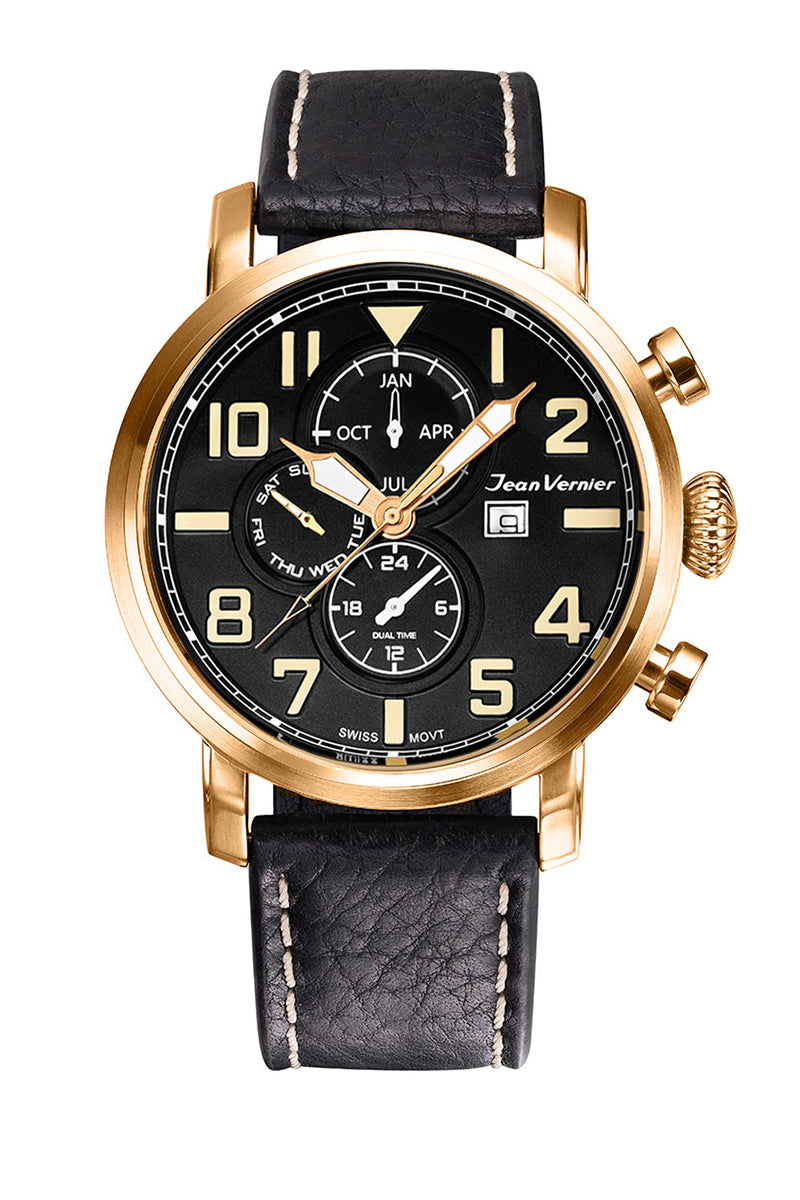 Relógio Jean Vernier Masculino Pulseira Couro Preto JV11511