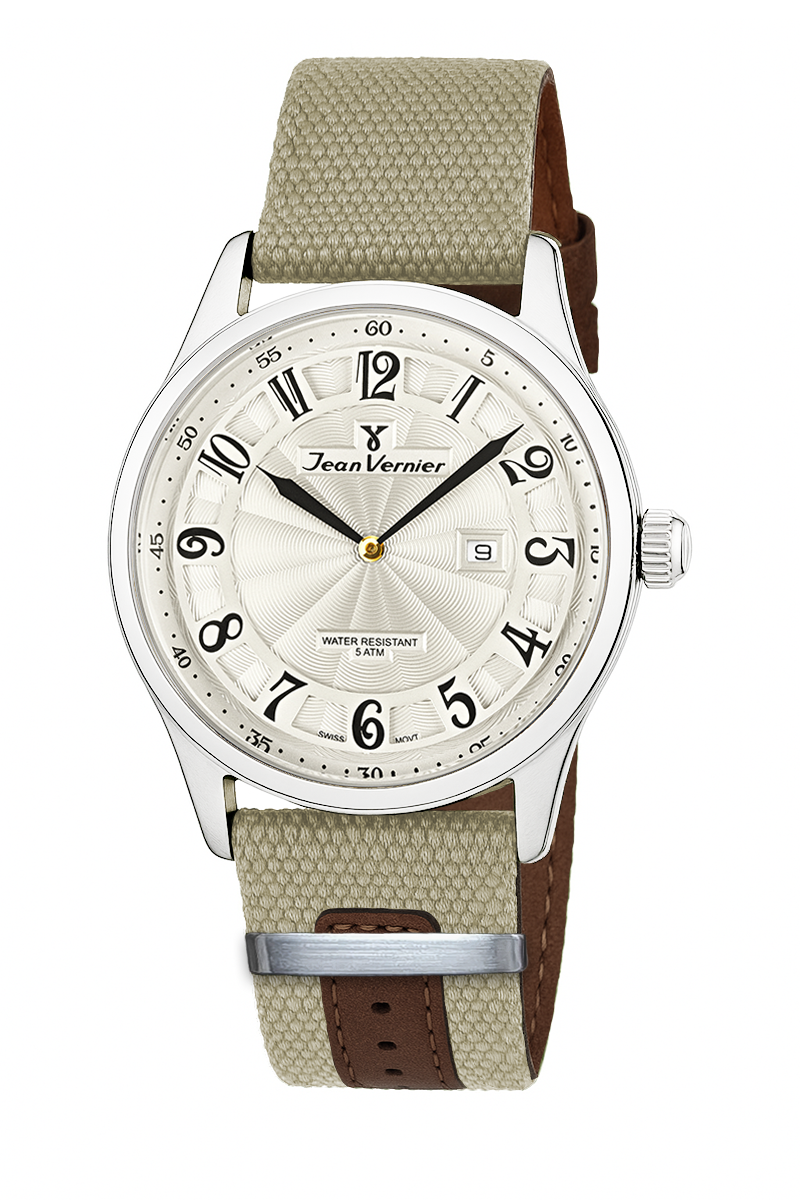 Relógio Jean Vernier Movimento Suíço Nylon Bege JV01127-29
