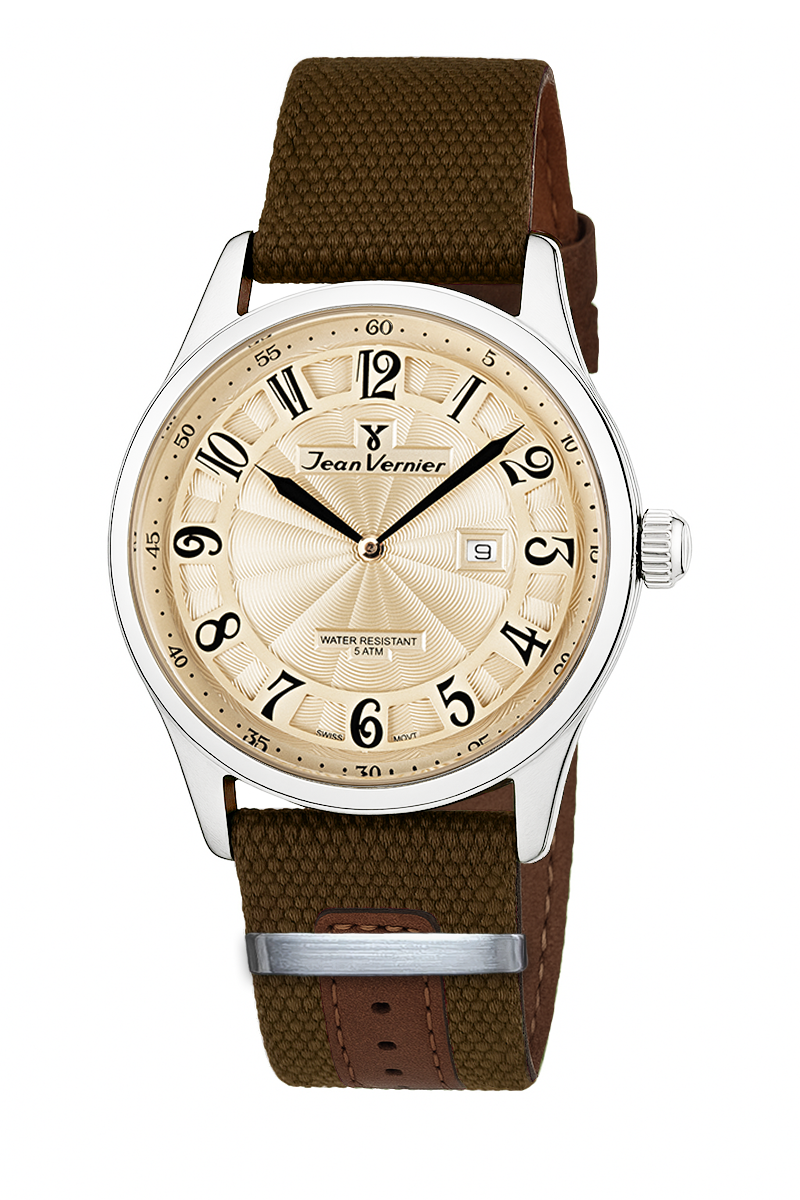 Relógio Jean Vernier Movimento Suíço Nylon Marrom JV01127-27