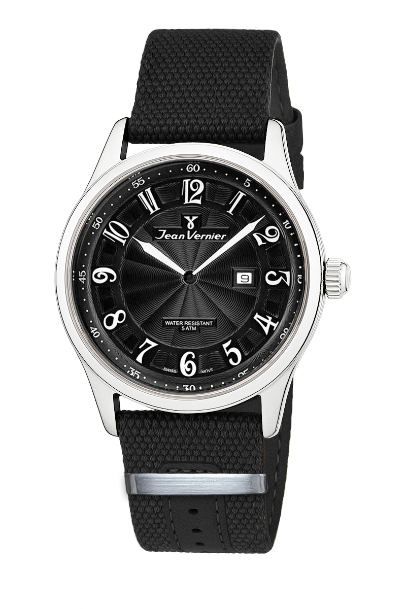 Relógio Jean Vernier Movimento Suíço Nylon Preto JV01127-30P