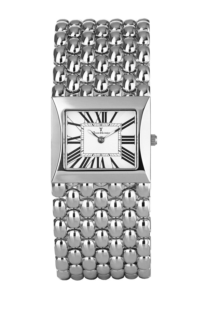 Relógio Jean Vernier Prateado Pulseira tipo Bracelete Maleável JV00294