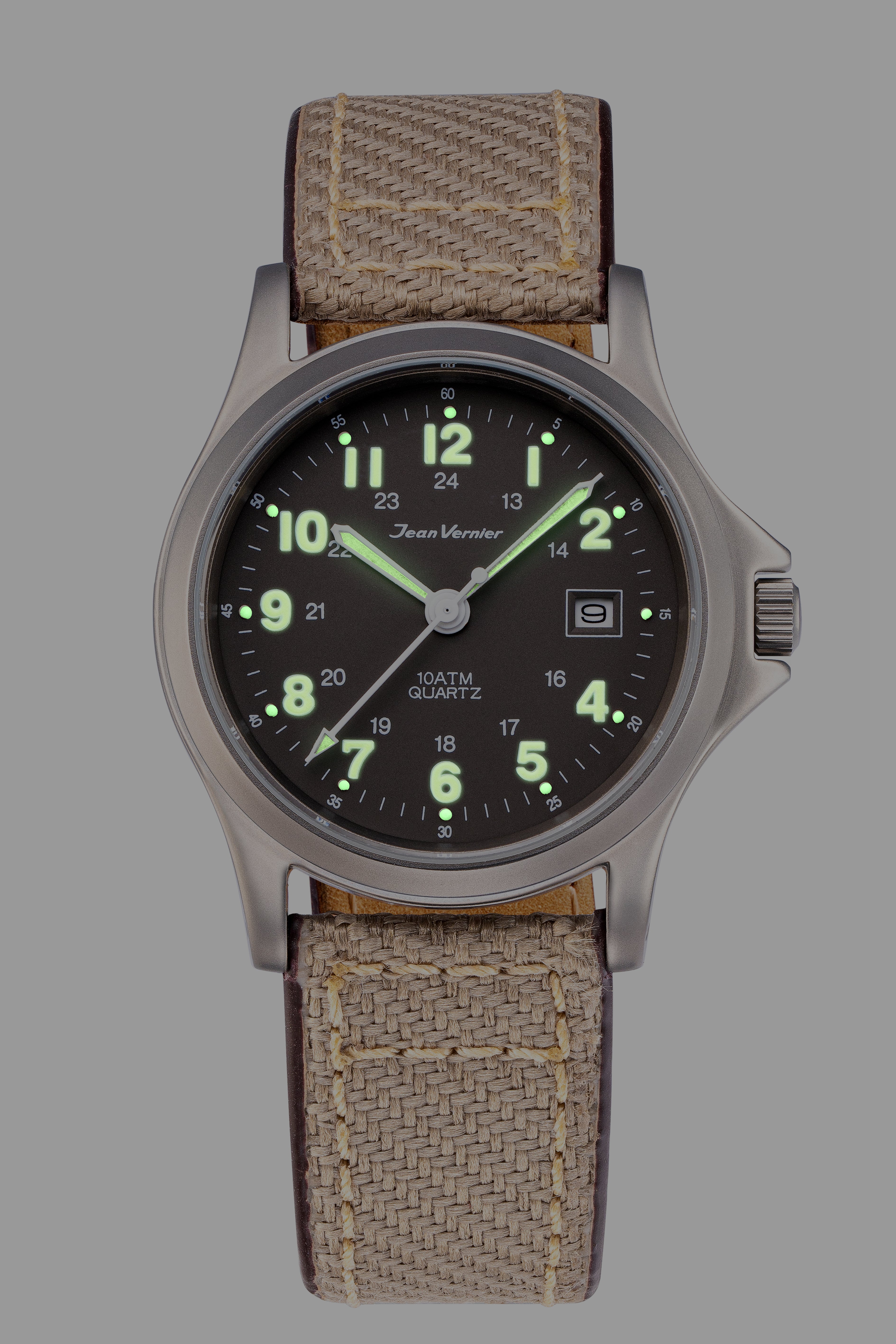 Relógio Jean Vernier Pulseira Couro / Nylon Bege Calendário JV01331-03 - Imagem 3